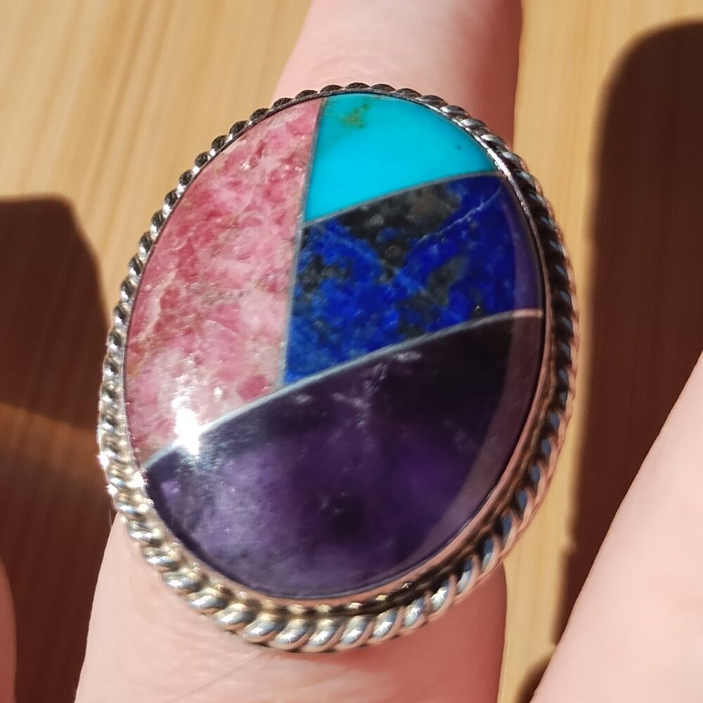 Jay King DTR multi stone Turquoise Lapis inlay ring 925 Sterling Silver size 10 - Picture 10 of 10